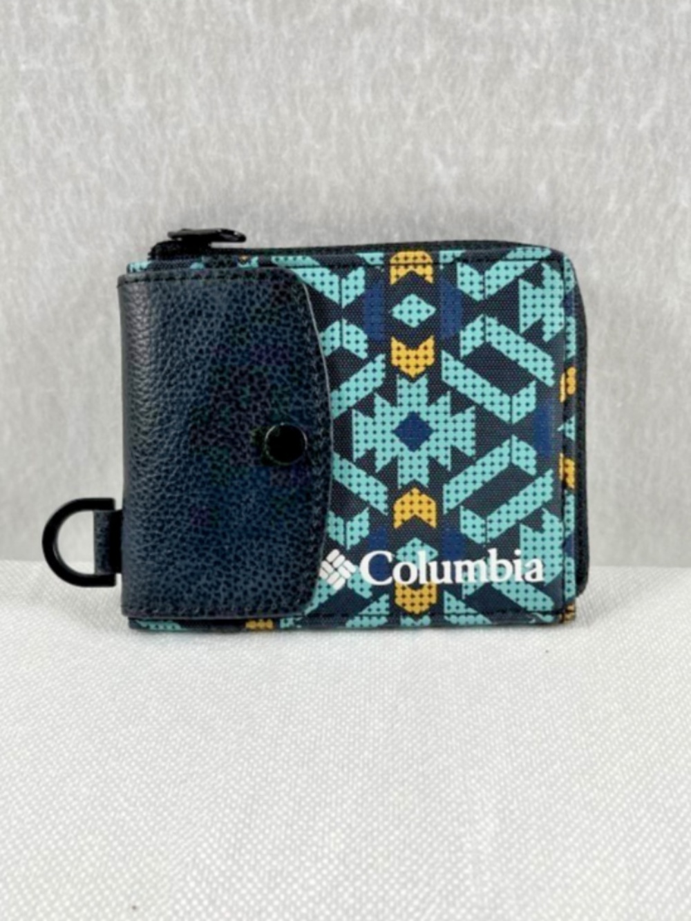Columbia Zipper Wallet NO Lanyard Vibrant Geometric Pattern Teal Navy